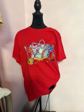 Baseball Mom Graphic Print Crew Neck Short Sleeve Red T-Shirt
